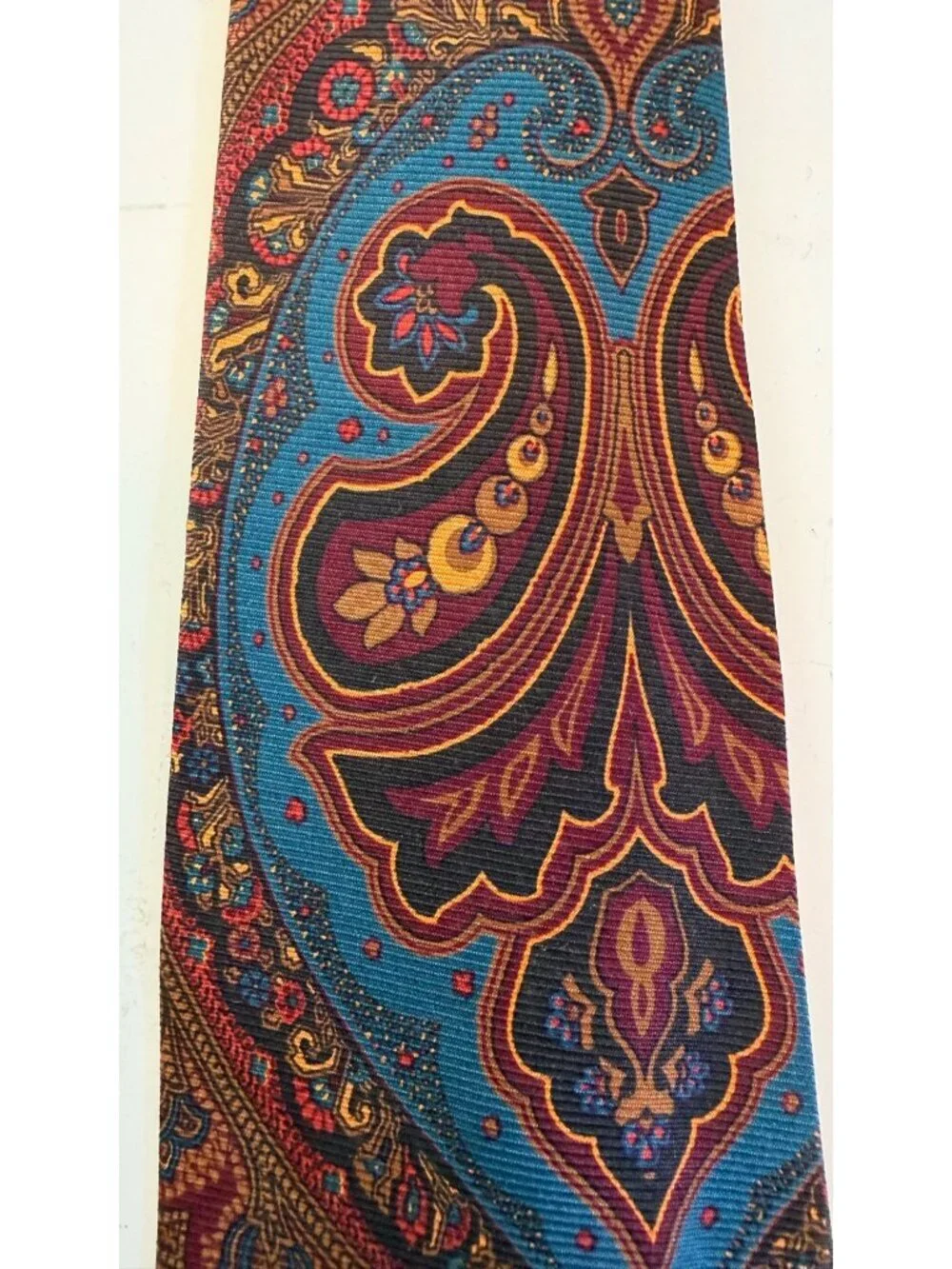 Polo By Ralph Lauren Vintage Silk Tie Paisley Print Burgundy & Blue Made In USA